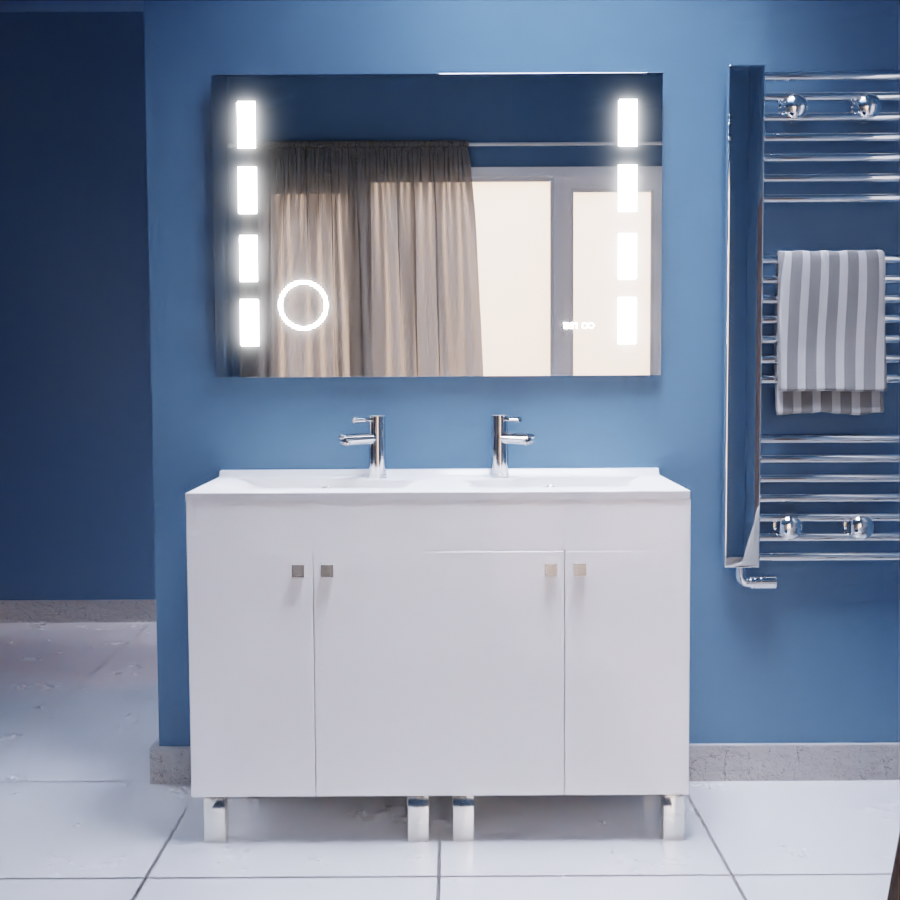 Ensemble ECOLINE meuble avec plan double vasque 120 cm et miroir retro éclairé Excellence