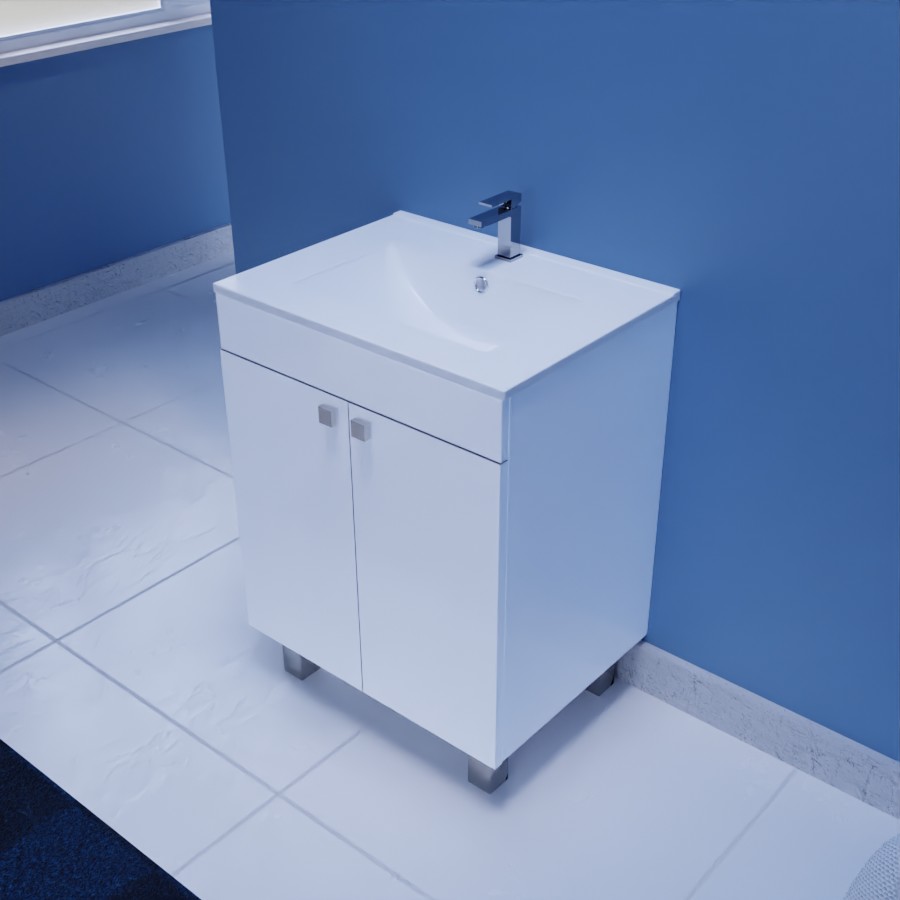 Ensemble meuble salle de bain 60 cm ECOLINE avec plan vasque en céramique