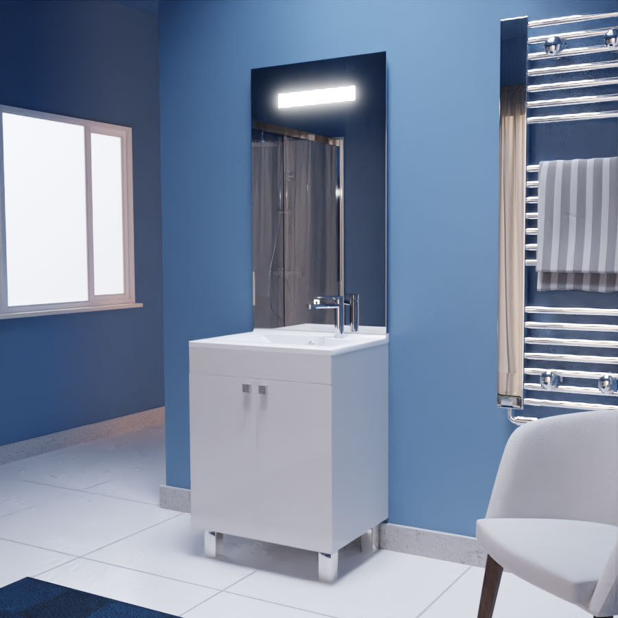 Ensemble meuble salle de bain ECOLINE 60 cm avec plan vasque en résine et miroir elegance 60 x 105 cm