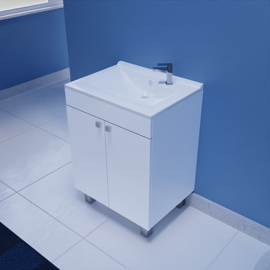 Ensemble meuble salle de bain 60 cm ECOLINE avec plan vasque en resine 