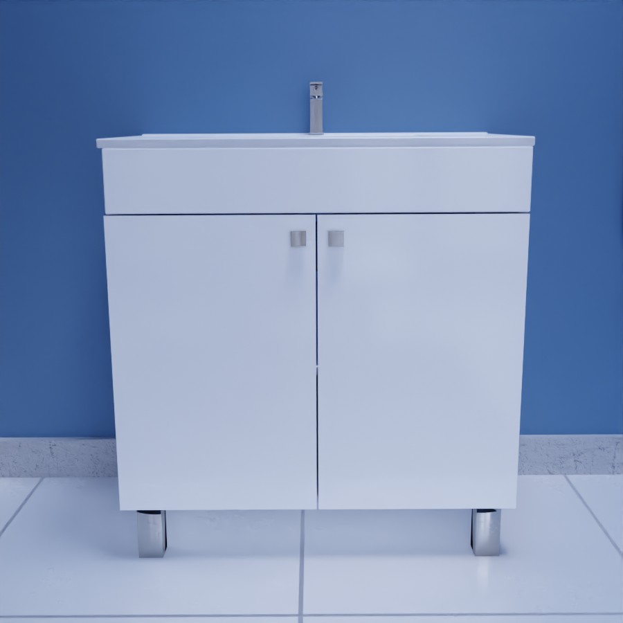 Ensemble meuble salle de bain blanc Ecoline 2 portes et plan vasque en céramique 80 cm de largeur 46 cm de profondeur