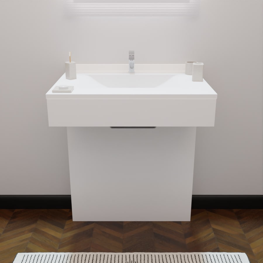 Ensemble EPURE meuble salle de bain PMR 70 cm avec plan vasque en résine blanc