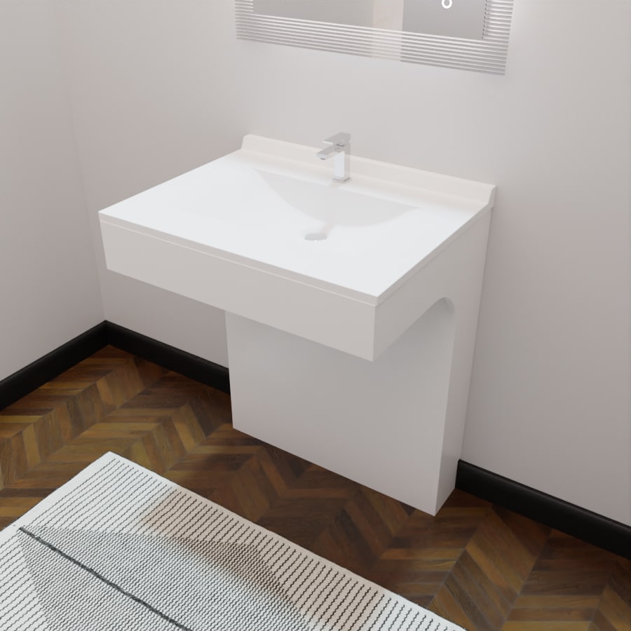 Ensemble EPURE meuble salle de bain PMR 70 cm avec plan vasque en résine blanc