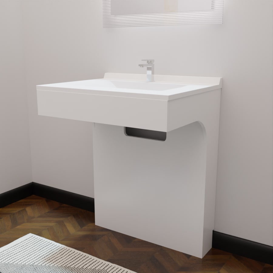 Ensemble EPURE meuble salle de bain PMR 70 cm avec plan vasque en résine blanc