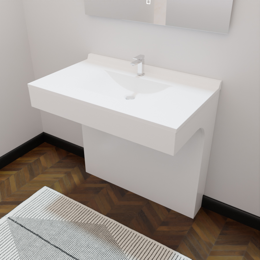 Ensemble EPURE meuble salle de bain PMR 90 cm avec plan vasque en résine