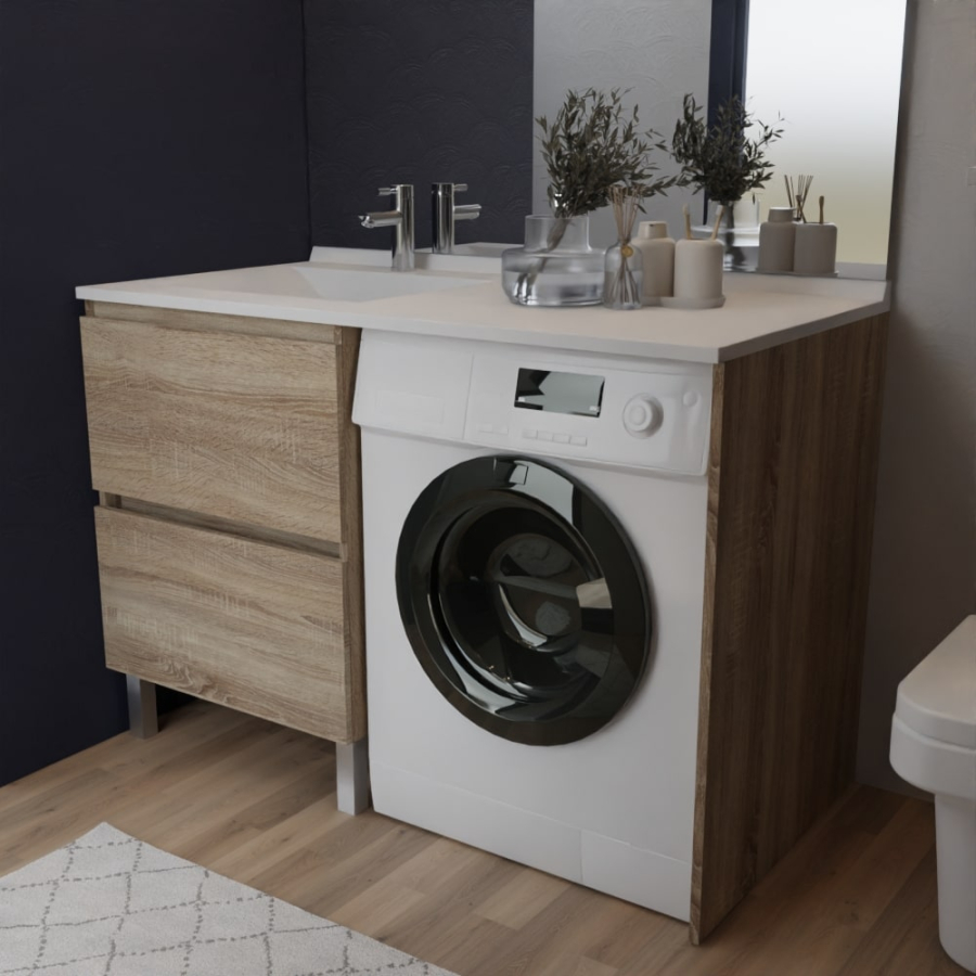 Ensemble IDEA meuble salle de bain spécial lave-linge 124 cm - oak vasque à gauche