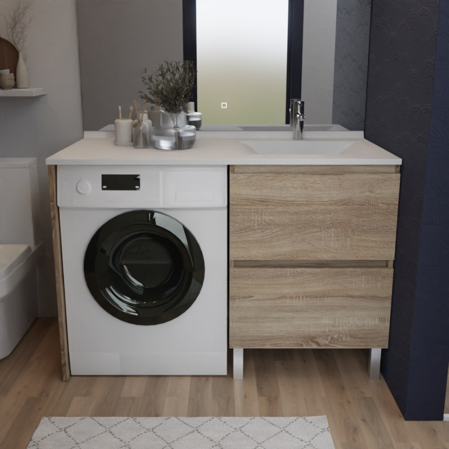IDEA meuble salle de bain spécial lave-linge 124 cm - oak vasque à droite