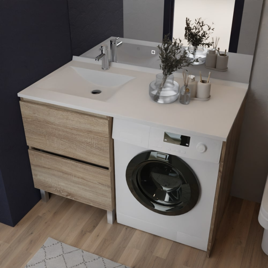IDEA meuble salle de bain spécial lave-linge 124 cm - oak vasque à gauche