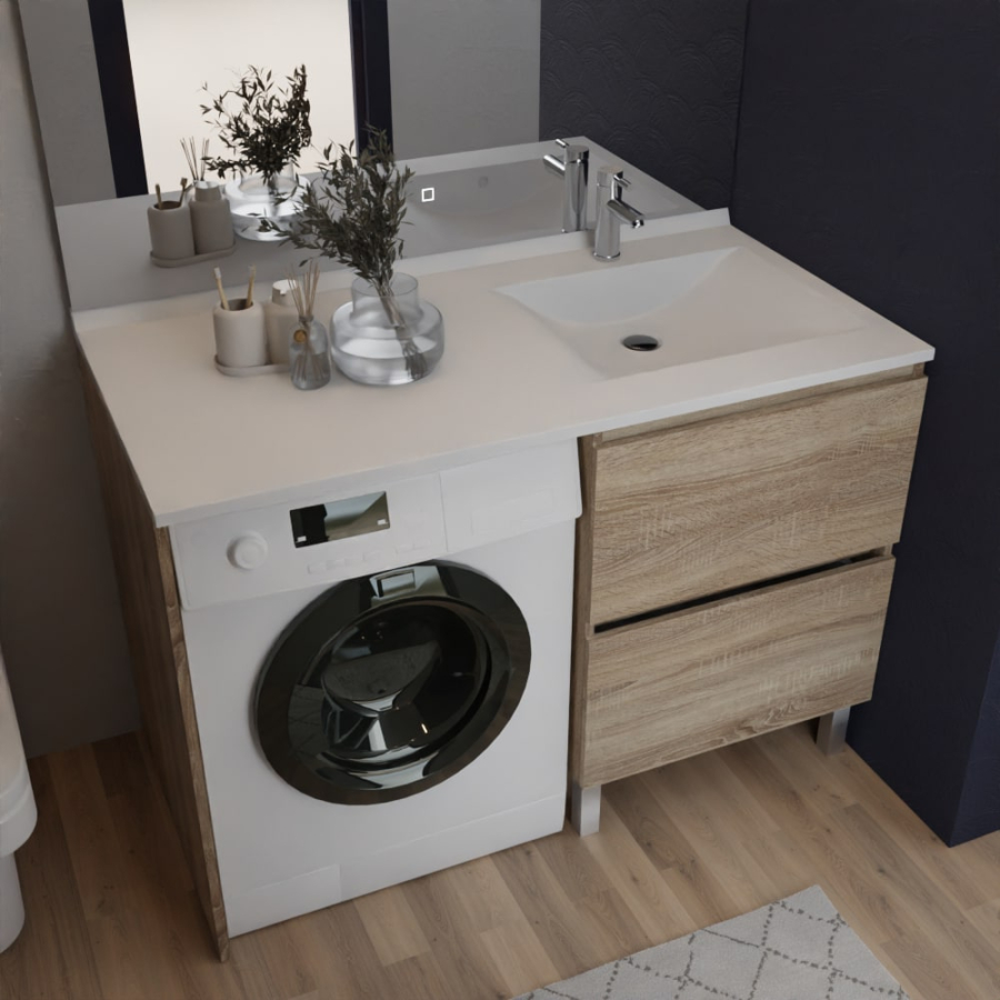 IDEA meuble salle de bain spécial lave-linge 124 cm - oak vasque à droite