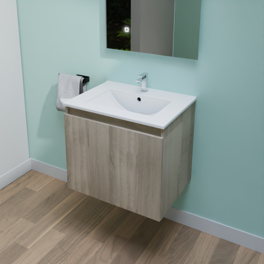 Ensemble meuble salle de bain 60 cm PROLINE avec plan simple vasque en ceramique