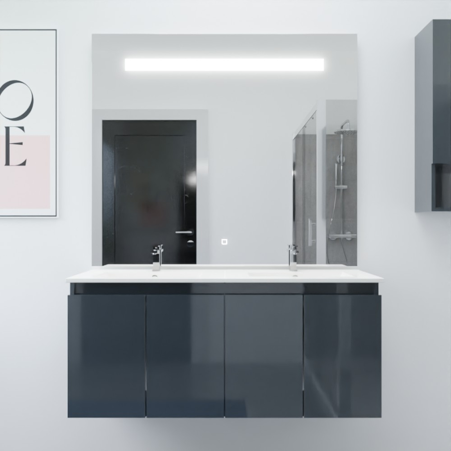 Ensemble meuble double vasque 120 cm avec miroir PROLINE