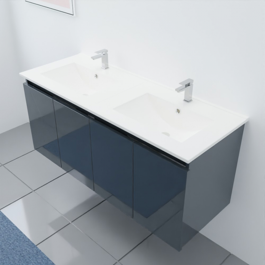 Ensemble meuble salle de bain 120 cm PROLINE gris anthracite avec plan double vasque en céramique vue dessus