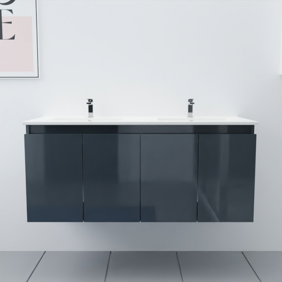 Ensemble meuble salle de bain 120 cm PROLINE gris anthracite avec plan double vasque en céramique