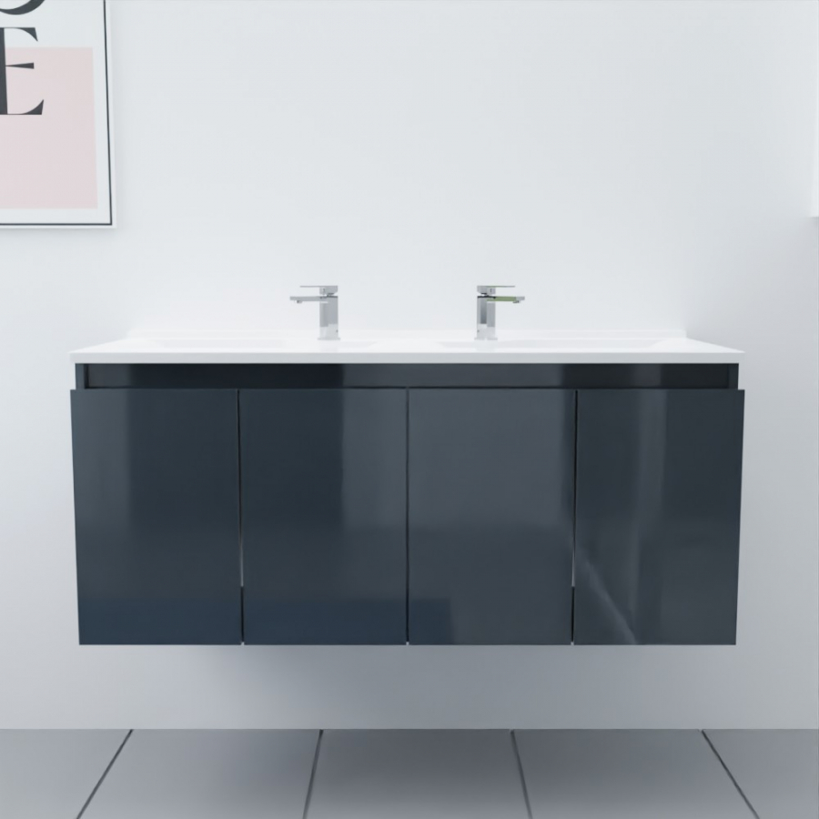 Ensemble meuble salle de bain 120 cm PROLINE gris anthracite avec plan double vasque en résine
