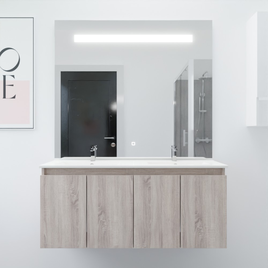 Ensemble meuble double vasque 120 cm avec miroir PROLINE