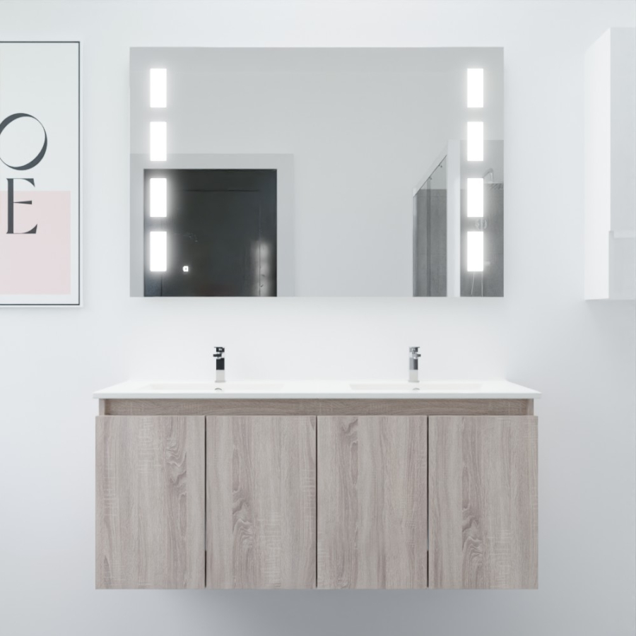 Ensemble meuble double vasque 120 cm avec miroir PROLINE