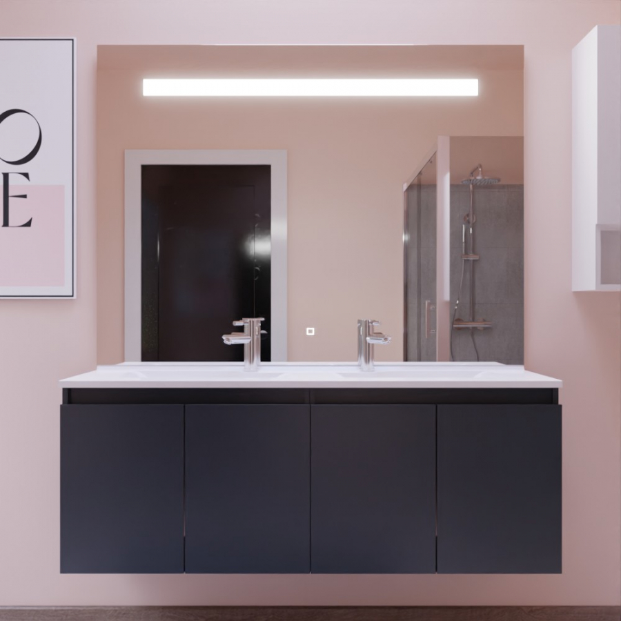 Ensemble meuble double vasque 140 cm PROLINE gris anthracite avec miroir LED Elegance grande hauteur