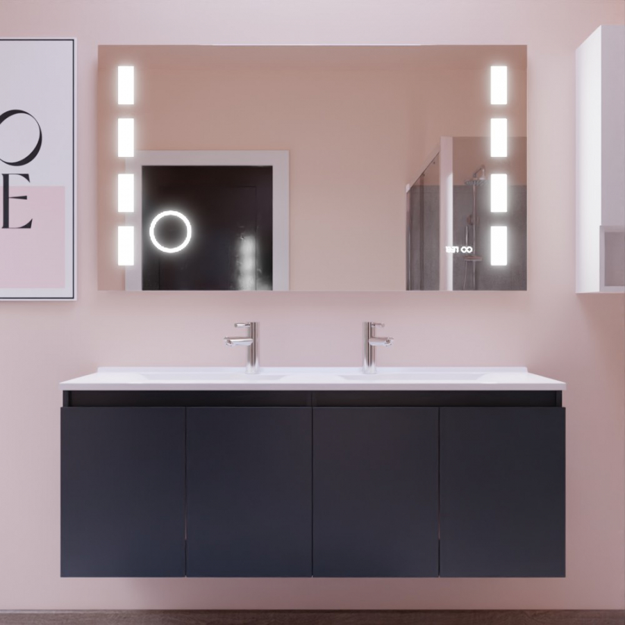 Ensemble meuble double vasque 140 cm PROLINE gris anthracite avec miroir LED Excellence