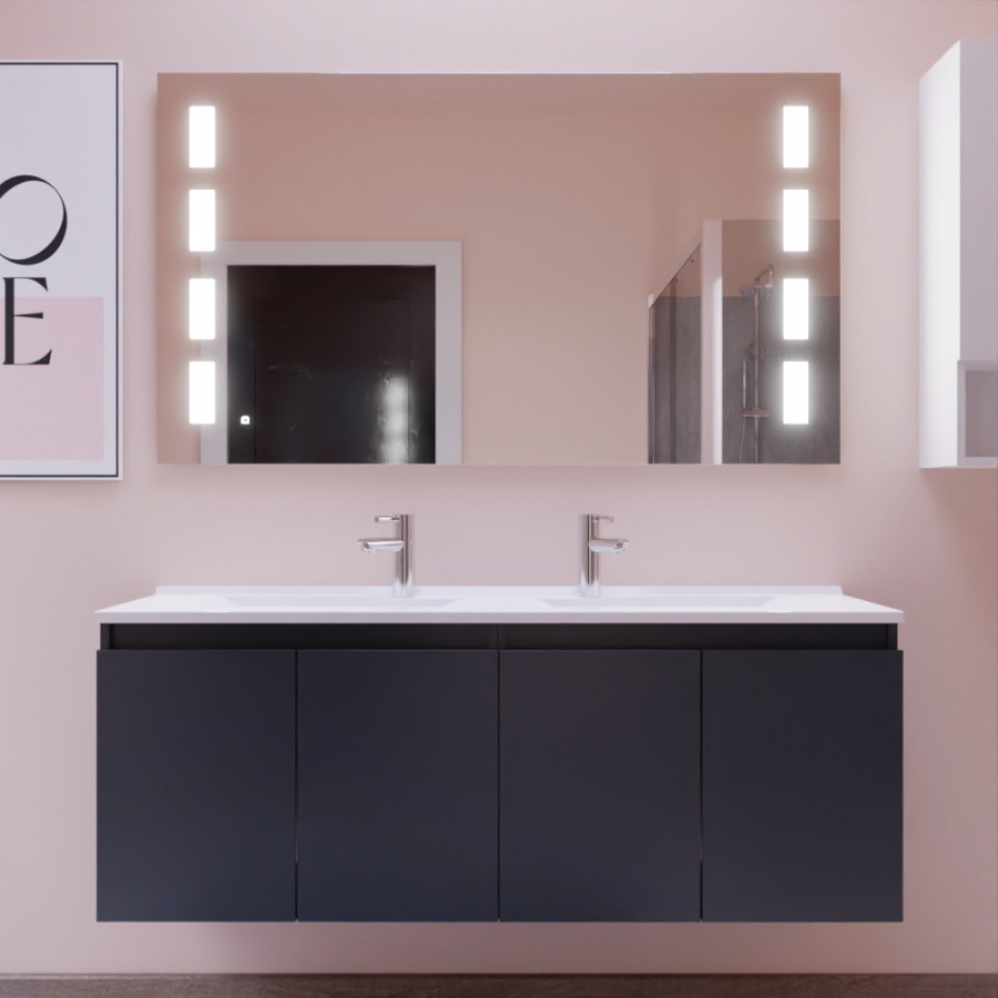 Ensemble meuble double vasque 140 cm PROLINE gris anthracite avec miroir LED Prestige