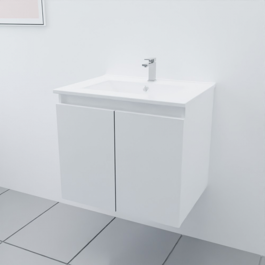 Ensemble meuble salle de bain 60 cm PROLINE avec plan simple vasque en céramique