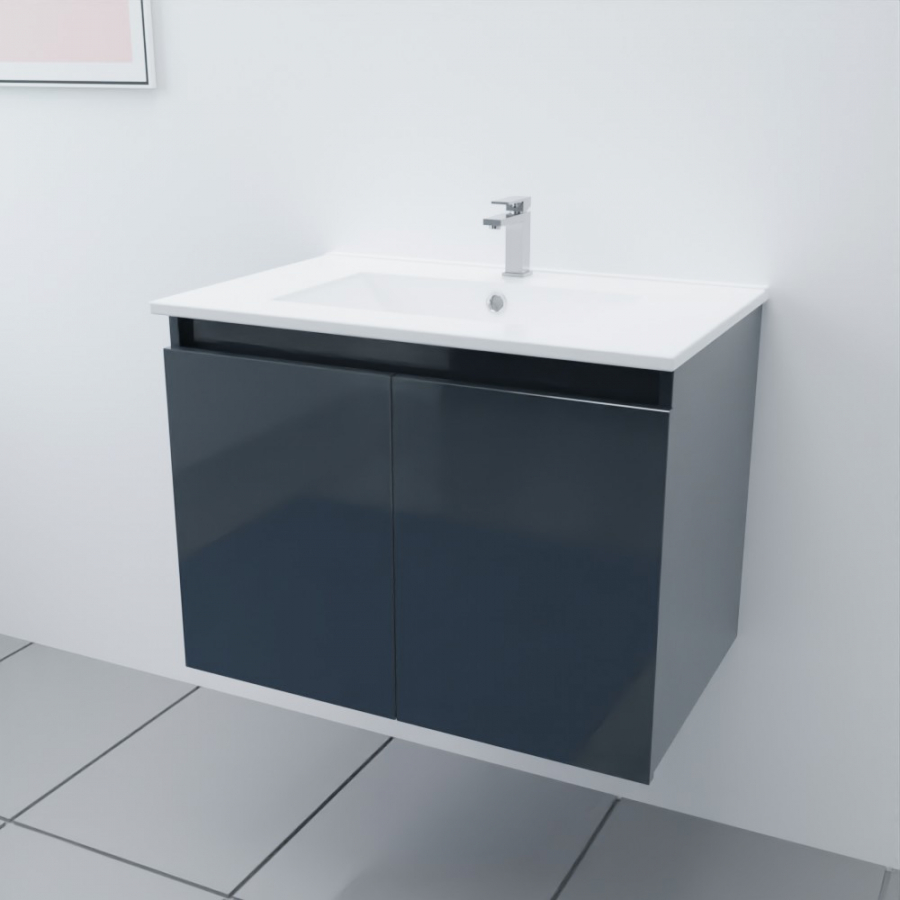 Ensemble meuble salle de bain 70 cm PROLINE gris anthracite avec plan simple vasque en céramique