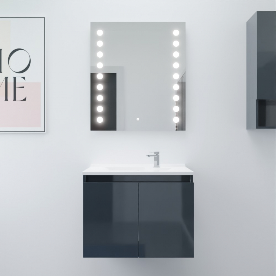 Ensemble salle de bain Proline 70 cm avec meuble gris anthracite plan vasque 70 cm x 46 cm en résine et miroir rétroéclairé starled