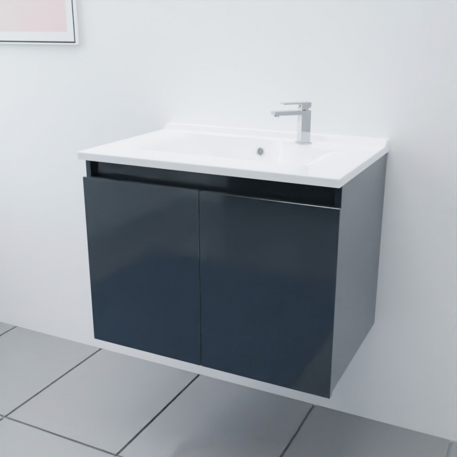 Ensemble meuble salle de bain 70 cm PROLINE gris anthracite avec plan simple vasque en résine