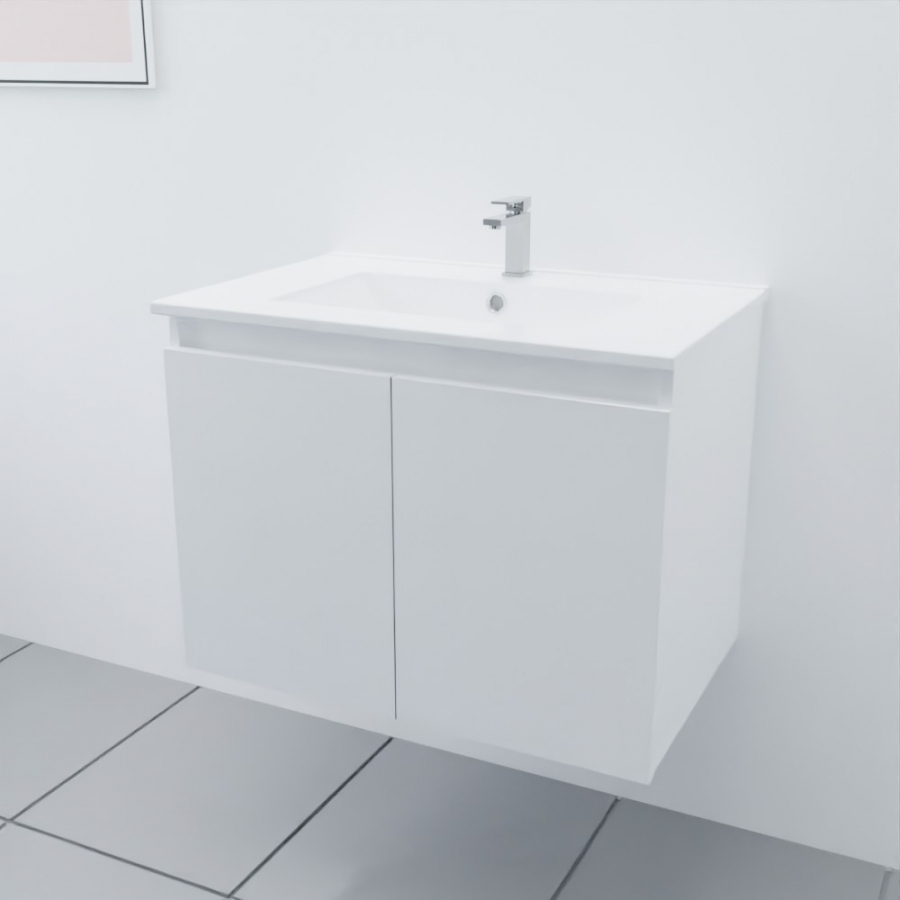 Ensemble meuble salle de bain 70 cm PROLINE blanc avec plan simple vasque en céramique