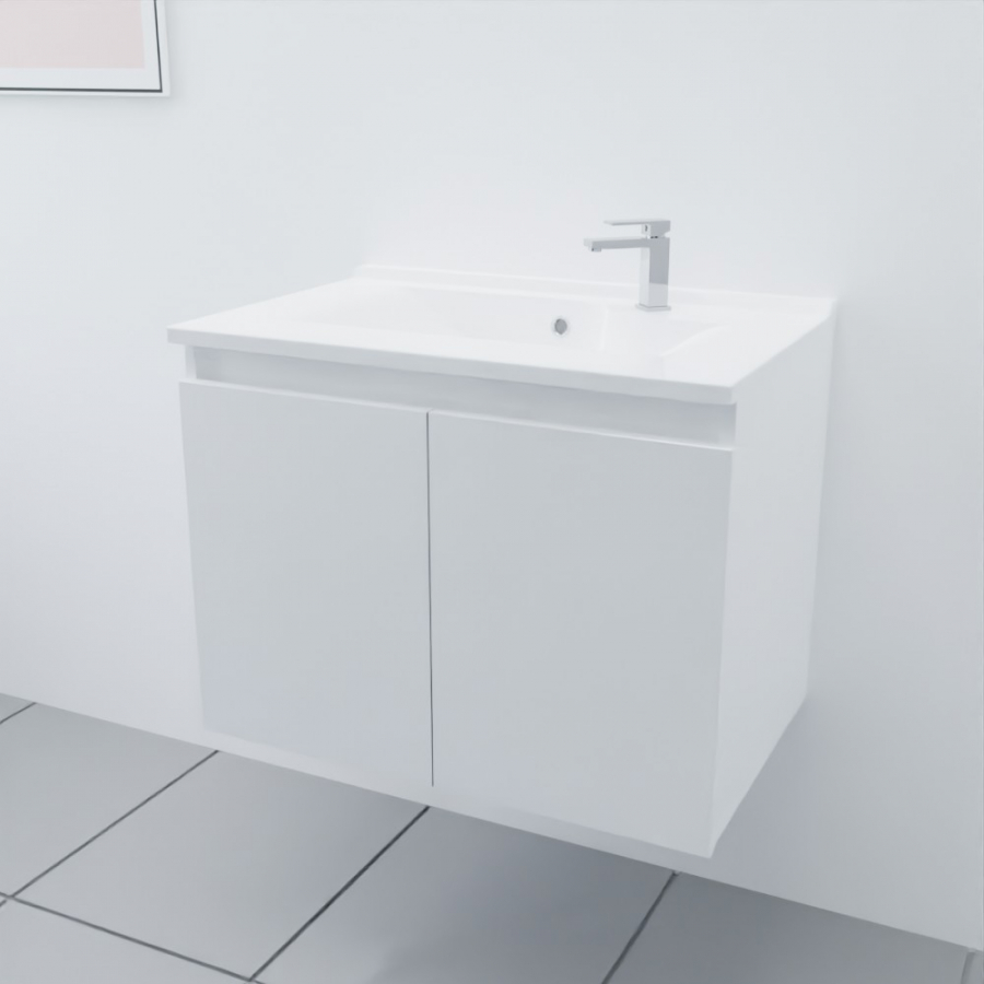 Ensemble meuble salle de bain 70 cm PROLINE blanc avec plan simple vasque en résine