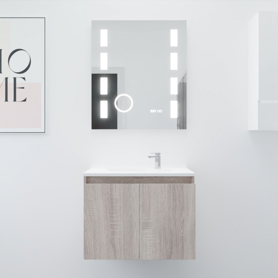 Miroir de salle de bain avec tablette et éclairage LED 70 cm x 80 cm ETAL -  Creazur Pro