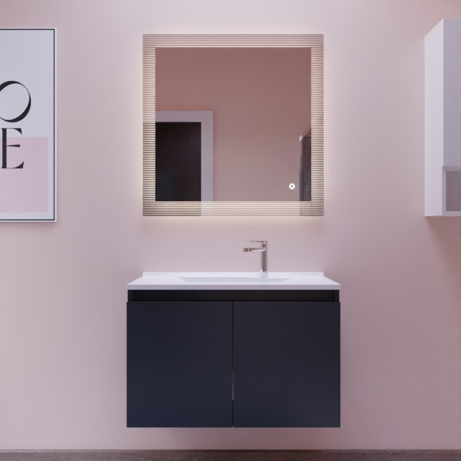 Ensemble pack meuble salle de bain 80 cm PROLINE gris + Miroir Cadrea