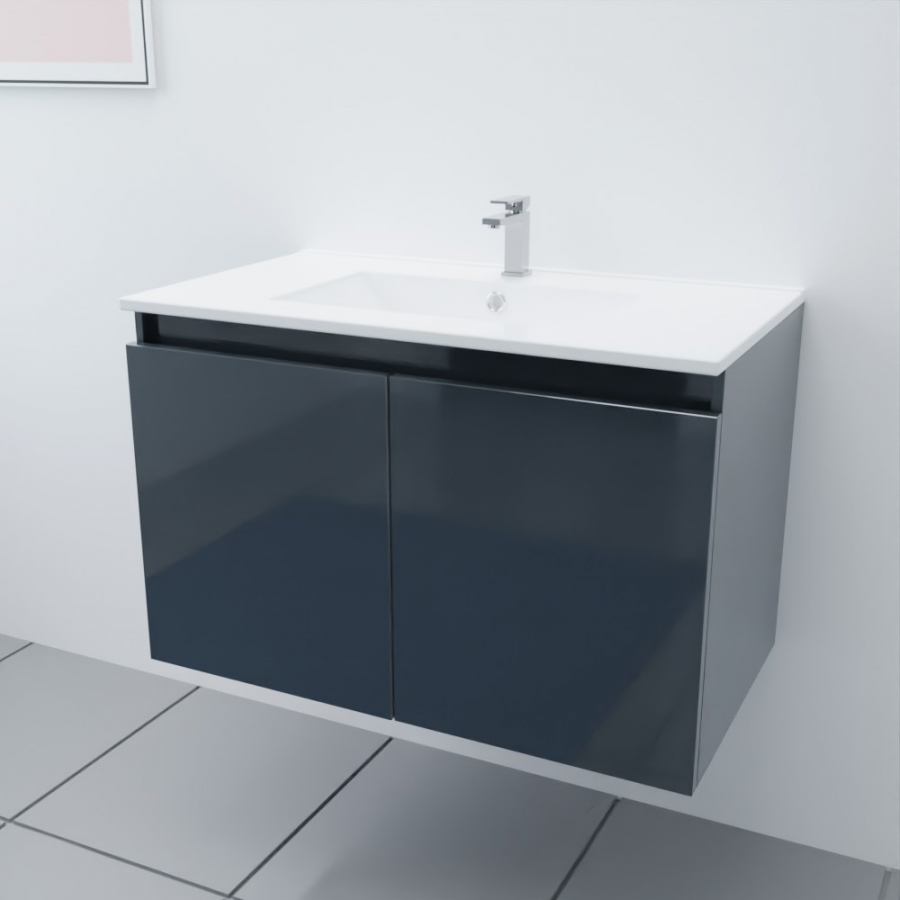 Ensemble meuble salle de bain 80 cm PROLINE gris anthracite avec plan simple vasque en céramique