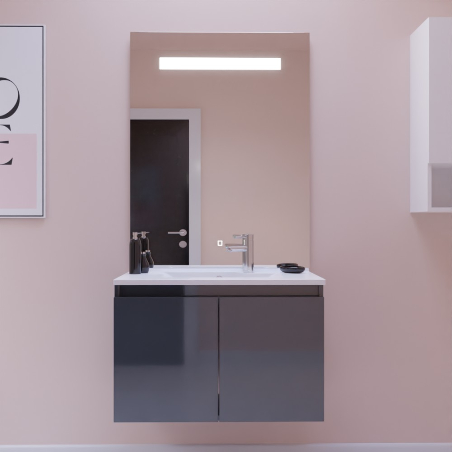 Ensemble pack meuble salle de bain 80 cm PROLINE gris + Miroir Elegance hauteur 105 cm