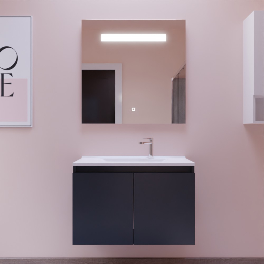Ensemble pack meuble salle de bain 80 cm PROLINE gris + Miroir Elegance