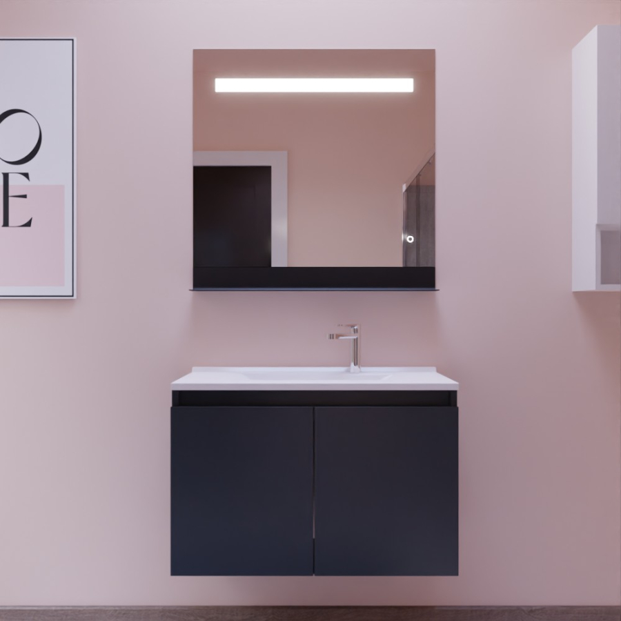 Ensemble pack meuble salle de bain 80 cm PROLINE gris + Miroir Etal