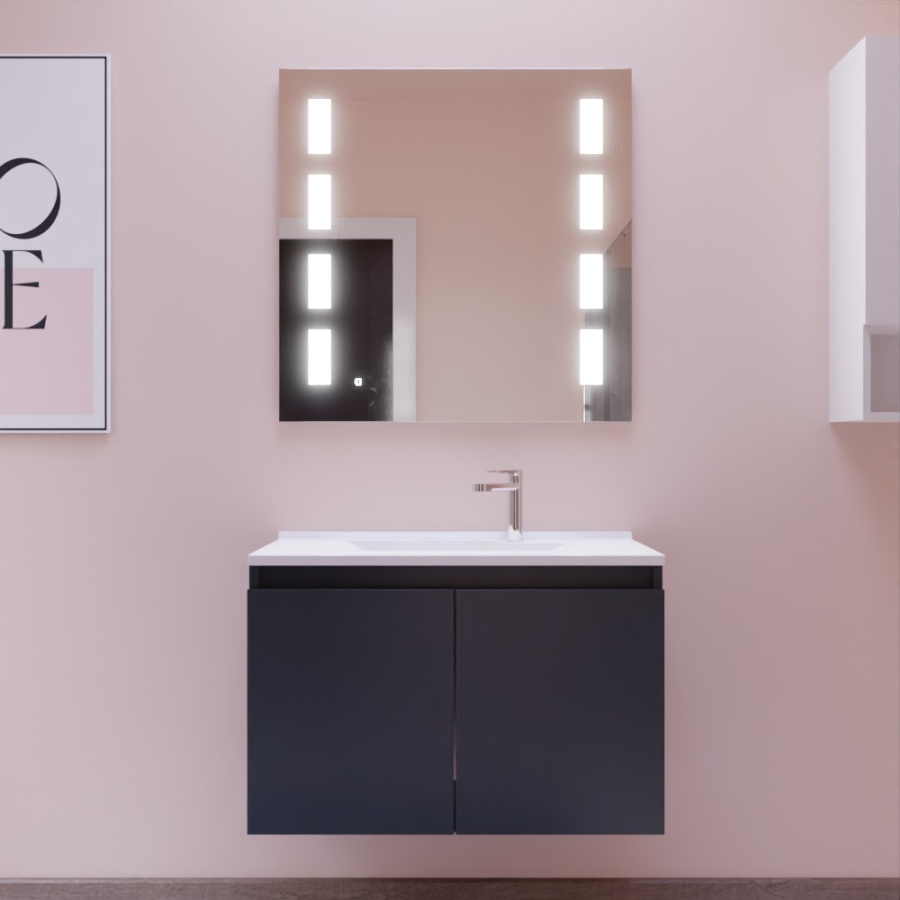 Ensemble pack meuble salle de bain 80 cm PROLINE gris + Miroir Prestige