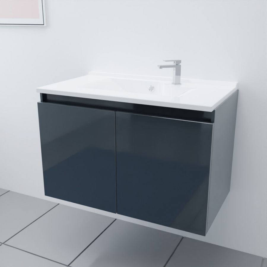 Ensemble meuble salle de bain 80 cm PROLINE gris anthracite avec plan simple vasque en résine