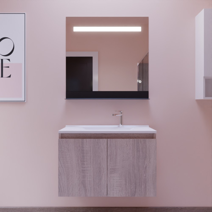 Ensemble pack meuble salle de bain 80 cm PROLINE bois + Miroir Etal