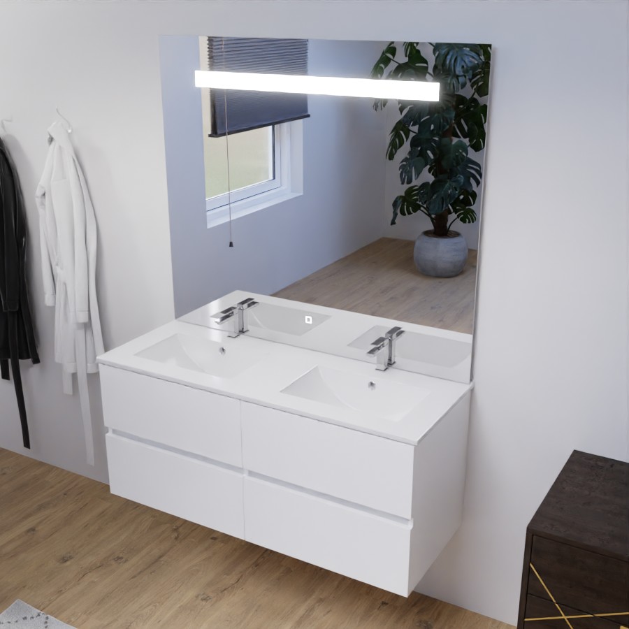 Ensemble ROSALY meuble double vasque + miroir 120 cm 