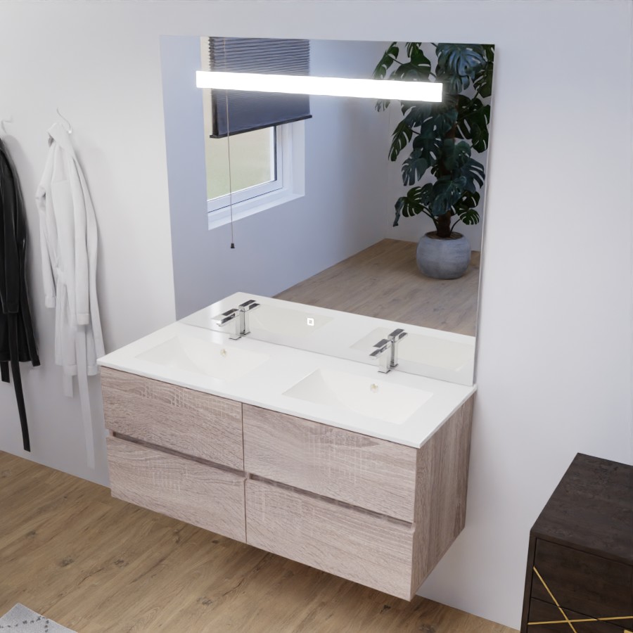 Ensemble ROSALY meuble double vasque + miroir 120 cm 