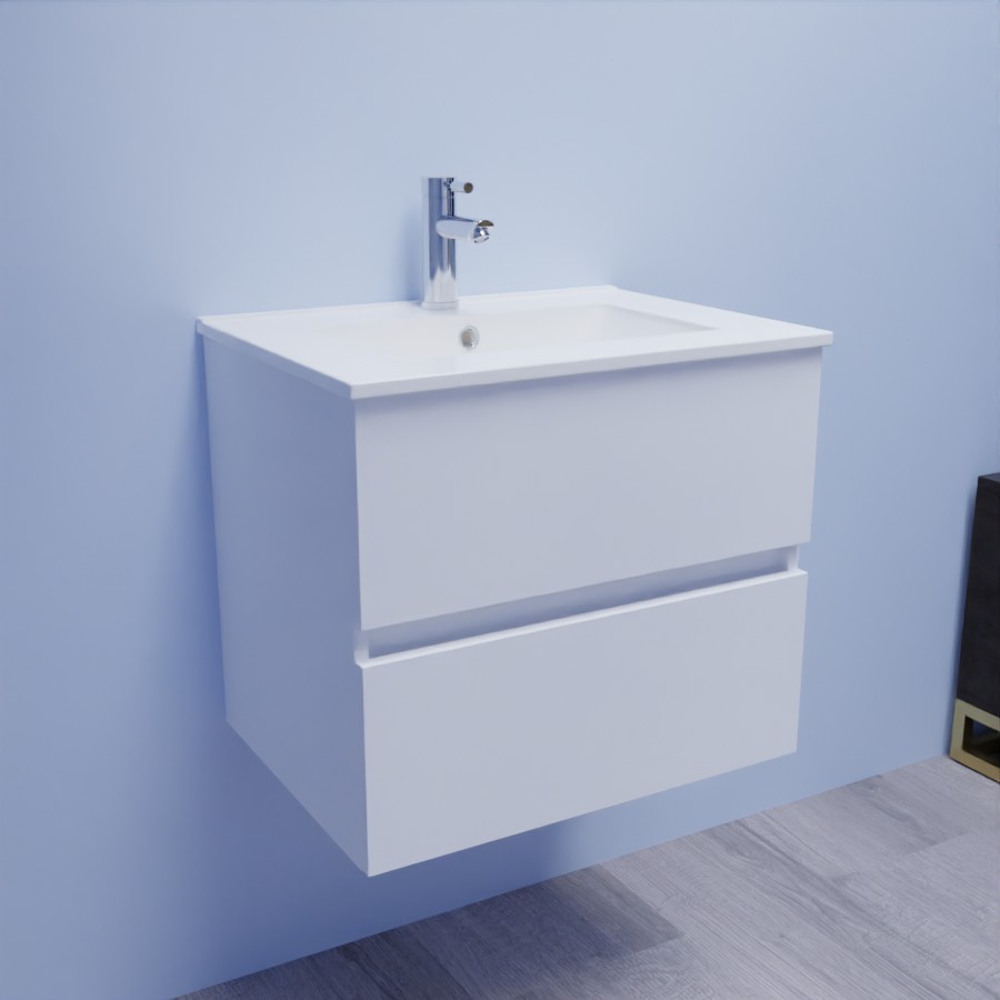 Ensemble meuble salle de bain 60 cm ROSALY blanc avec plan vasque céraplan