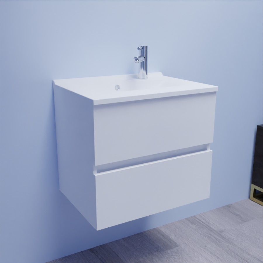 Ensemble meuble salle de bain 60 cm ROSALY blanc avec plan vasque resiloge