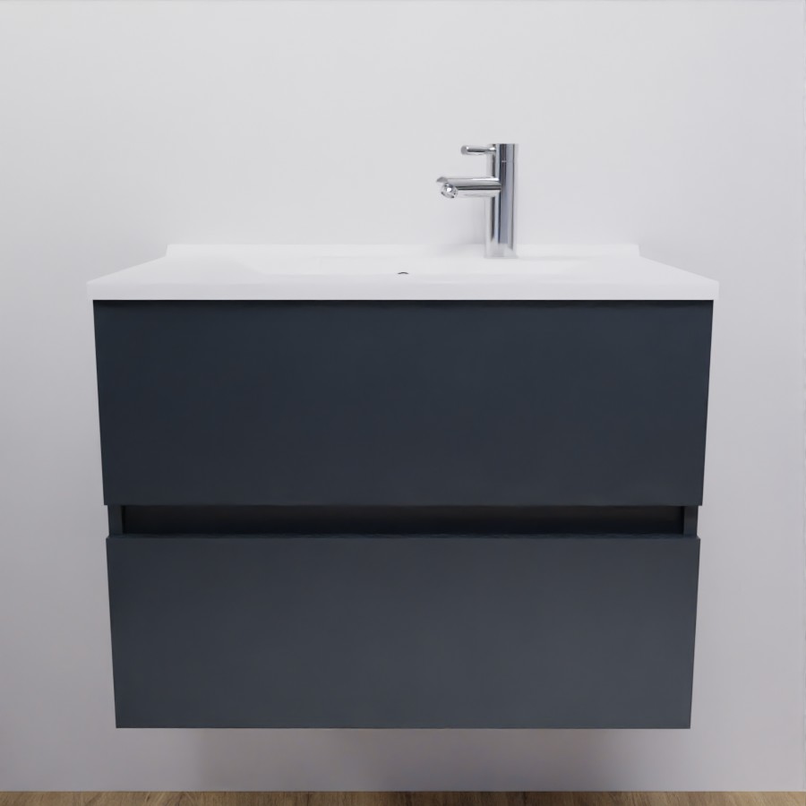 Ensemble meuble salle de bain 70 cm ROSALY couleur gris anthracite avec plan simple vasque en résine