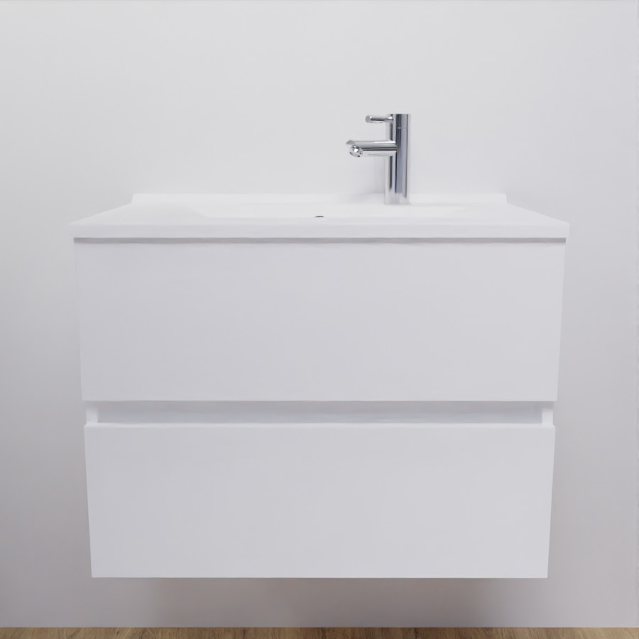 Ensemble meuble salle de bain 70 cm ROSALY couleur blanc brillant avec plan simple vasque en résine