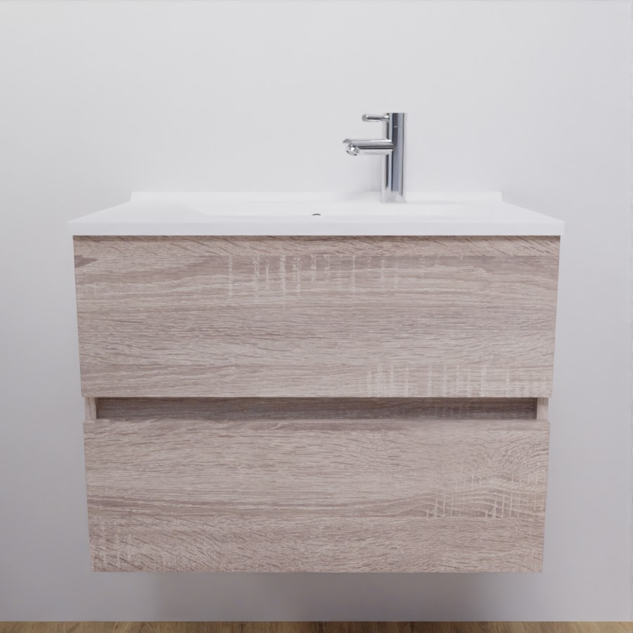 Ensemble meuble salle de bain 70 cm ROSALY couleur bois avec plan simple vasque en résine