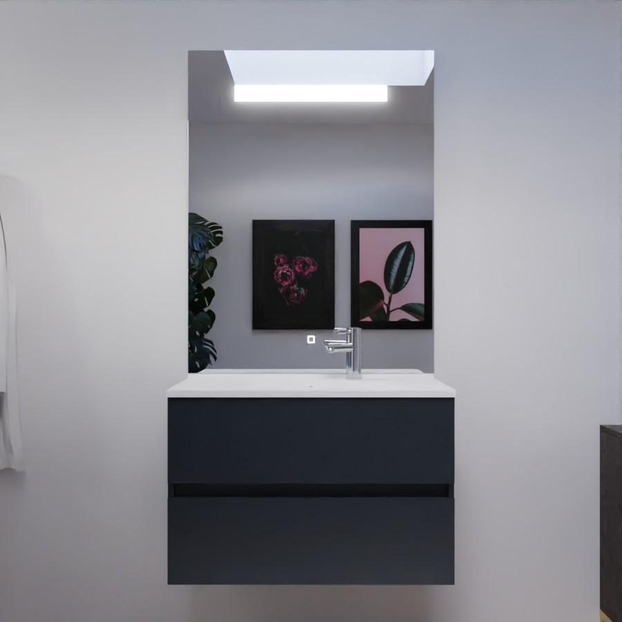 Ensemble meuble salle de bain 80 cm avec miroir ROSALY gris anthracite avec miroir LED Elegance grande hauteur