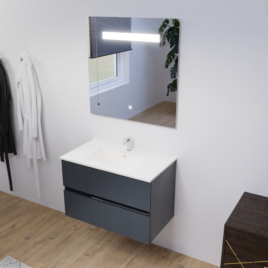 Ensemble meuble salle de bain 80 cm avec miroir ROSALY avec miroir