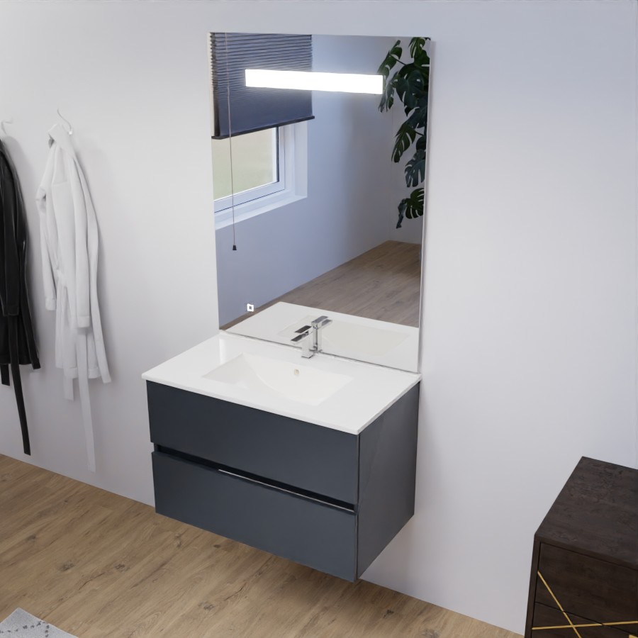 Ensemble meuble salle de bain 80 cm avec miroir ROSALY avec miroir