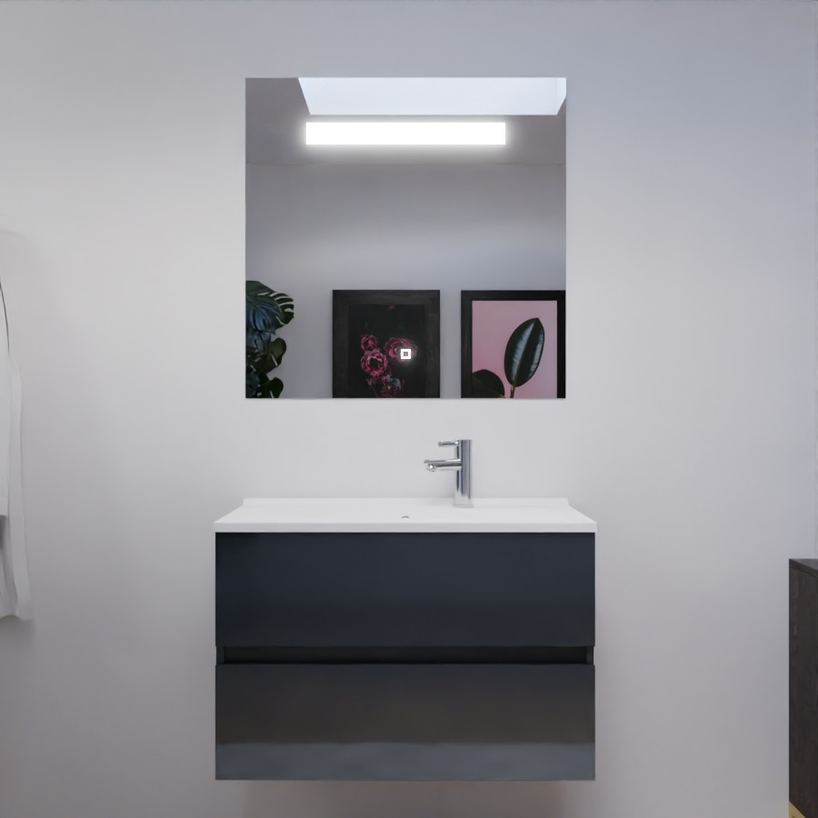 Ensemble meuble salle de bain 80 cm avec miroir ROSALY gris anthracite avec miroir LED Elegance