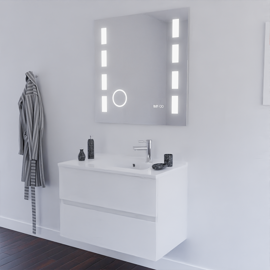 Ensemble meuble salle de bain 80 cm avec miroir ROSALY blanc avec miroir LED Excellence